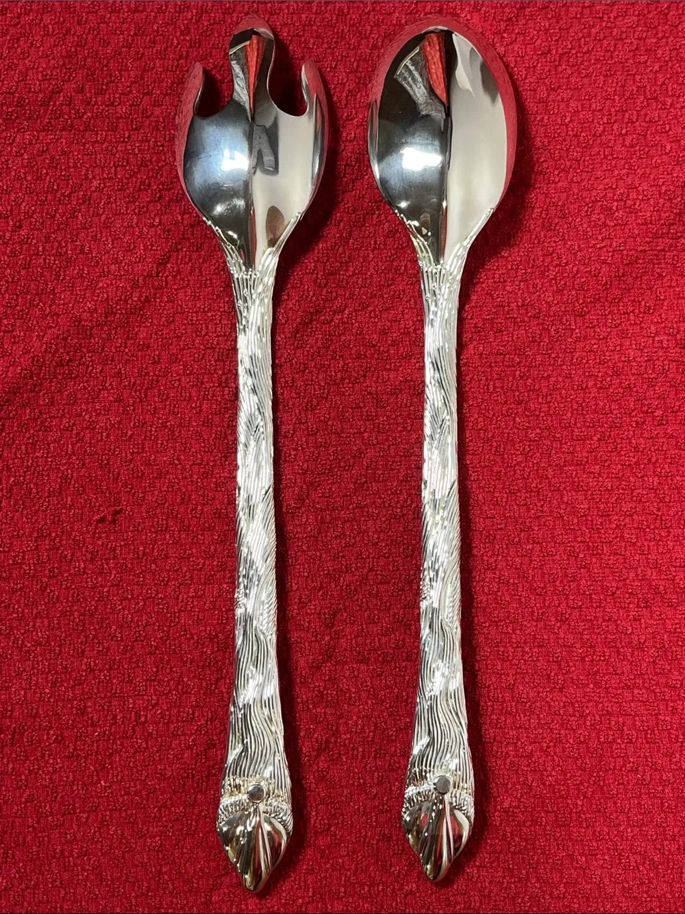 NIB Vintage Christmas Santa Claus Silver Plated Salad Serving Set